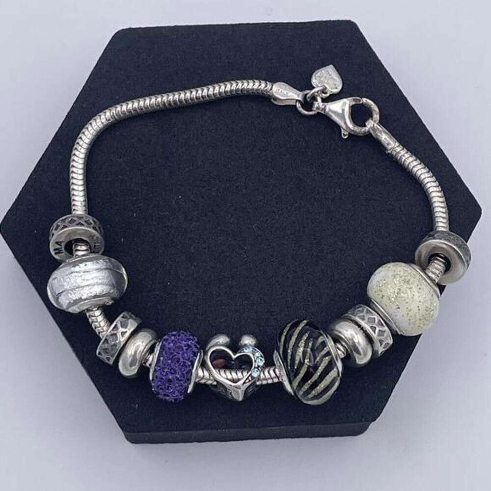 Michael Anthony Sterling Silver Loaded Charm Bracelet 8” Morano Glass 925 Italy